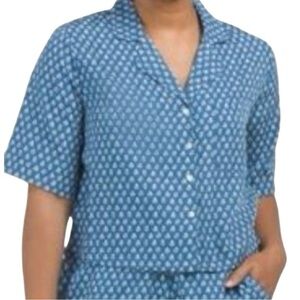 Haute Hippie Blue Patterned Button-Up Pajama Chemise Size XL